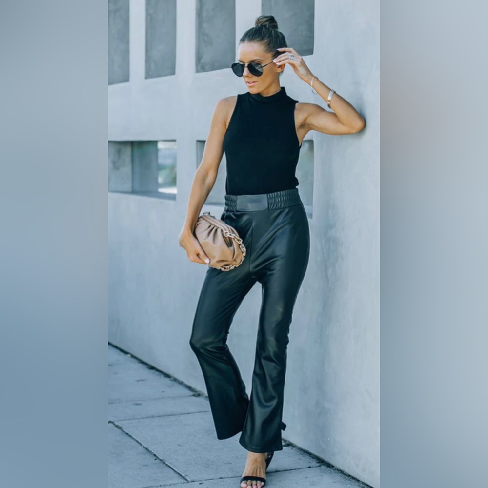 Vira High Rise Faux Leather Flare Pants